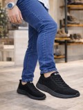 JY063 Rivo Erkek Günlük Bağcıklı Triko Süet Spor Sneaker Ayakkabı TSST - Siyah