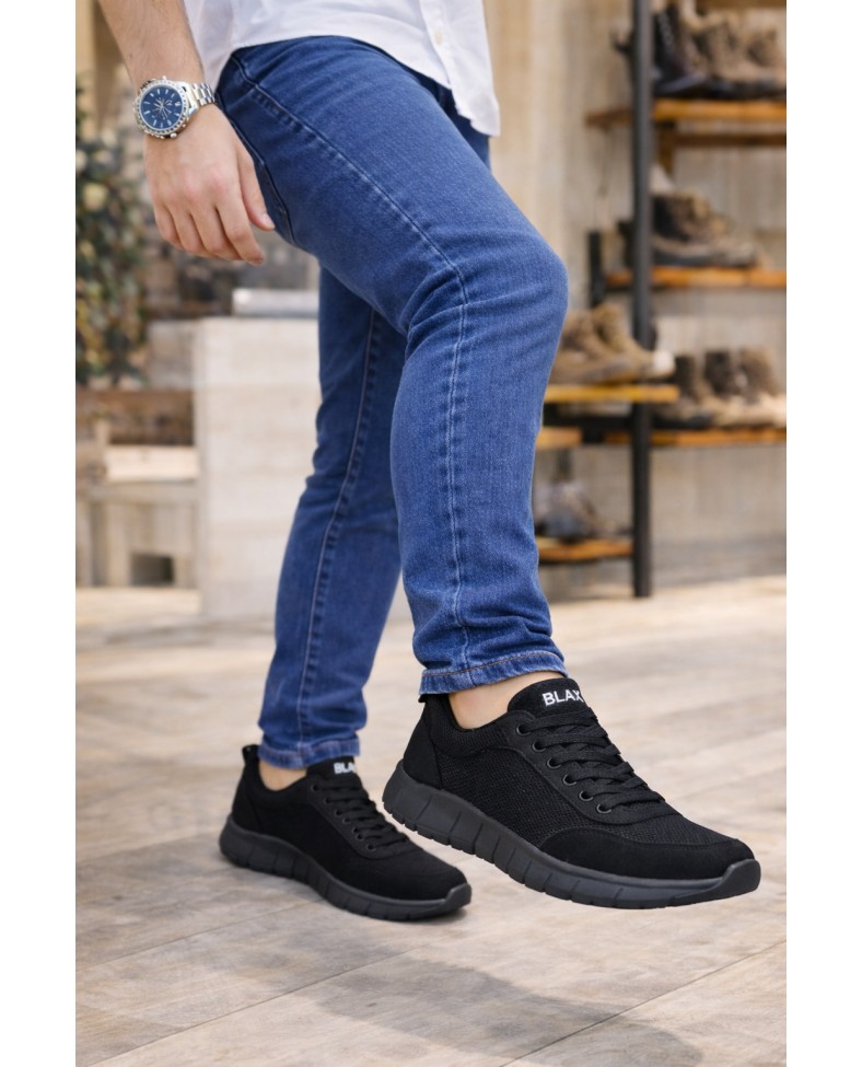 JY063 Rivo Erkek Günlük Bağcıklı Triko Süet Spor Sneaker Ayakkabı TSST - Siyah