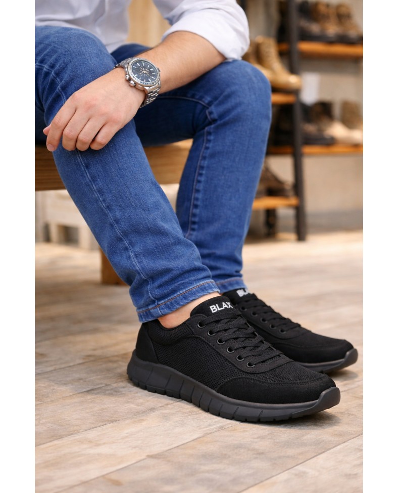 JY063 Rivo Erkek Günlük Bağcıklı Triko Süet Spor Sneaker Ayakkabı TSST - Siyah