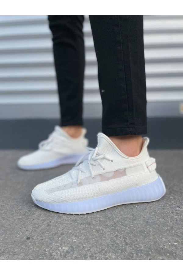 JY305 Pulse Bağcıklı Triko Kumaş Erkek Günlük Spor Ayakkabı TBT - Beyaz