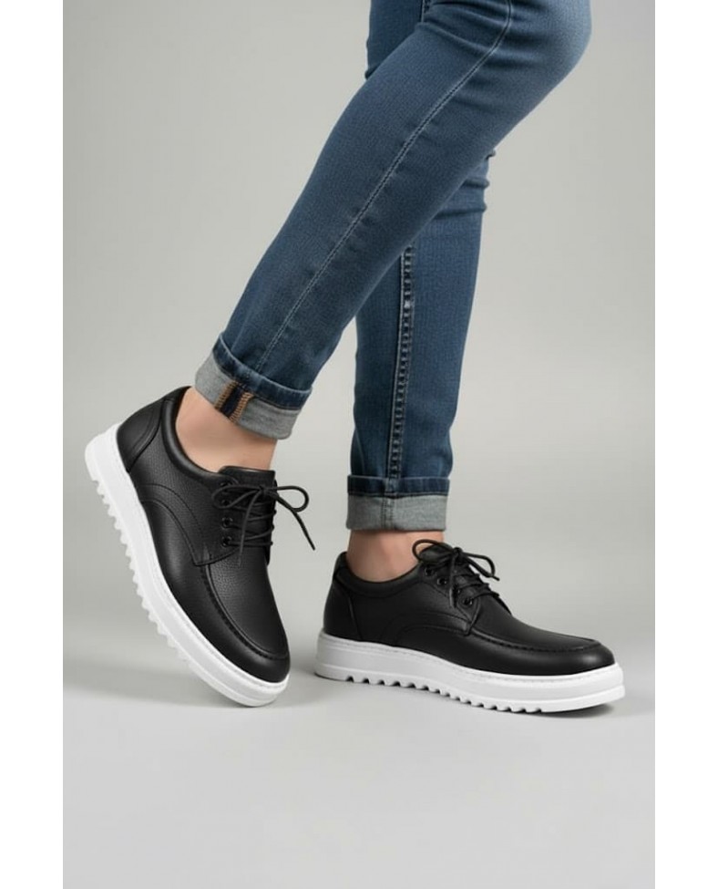 JY-T12x Arts Bağcıklı Cilt Erkek Günlük Spor Klasik Ayakkabı CBT - Siyah