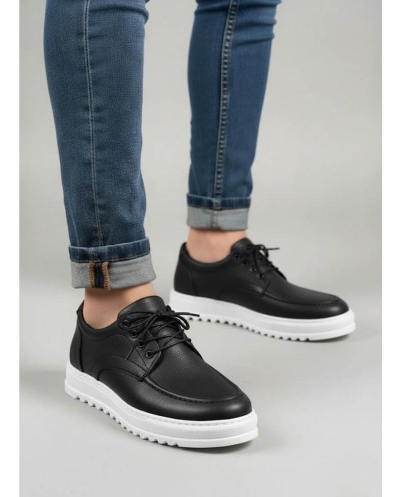 JY-T12x Arts Bağcıklı Cilt Erkek Günlük Spor Klasik Ayakkabı CBT - Siyah