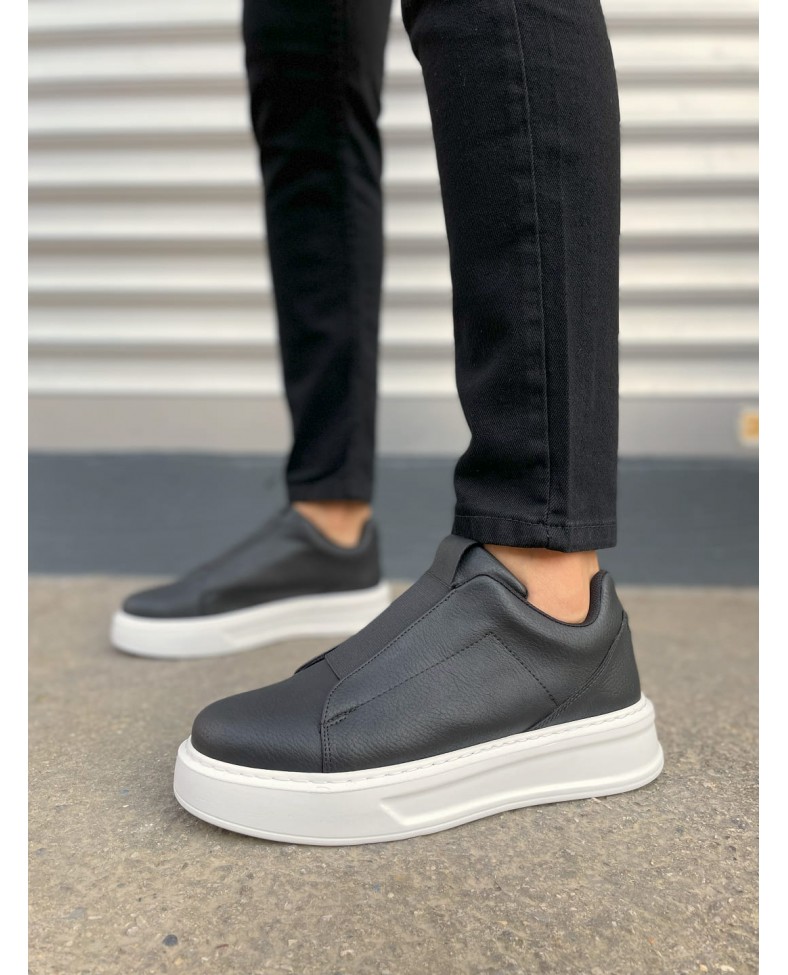 JY007 Alba Bağcıksız Cilt Erkek Günlük Sneaker Ayakkabı CBT Siyah