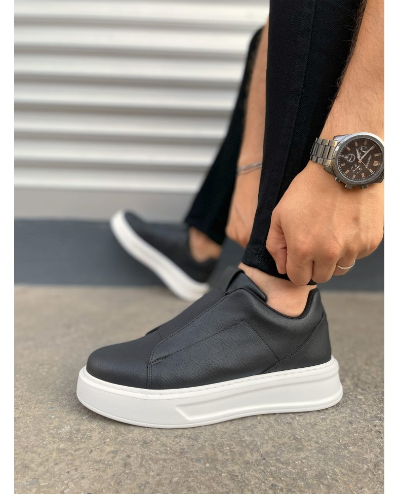 JY007 Alba Bağcıksız Cilt Erkek Günlük Sneaker Ayakkabı CBT Siyah