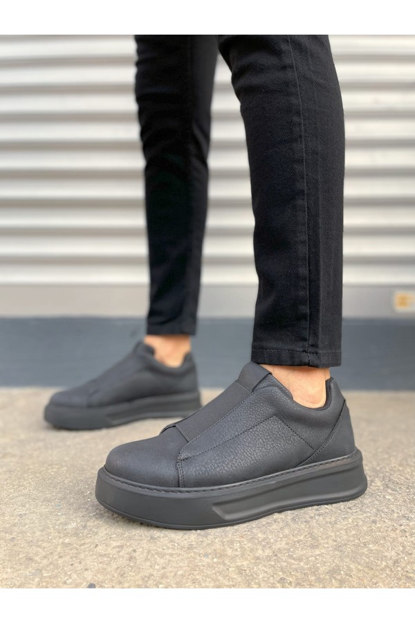 JY007 Alba Bağcıksız Cilt Erkek Günlük Sneaker Ayakkabı CST Siyah