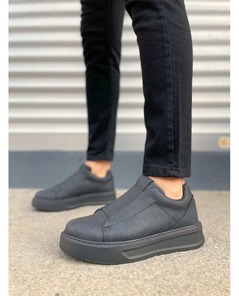 JY007 Alba Bağcıksız Cilt Erkek Günlük Sneaker Ayakkabı CST Siyah