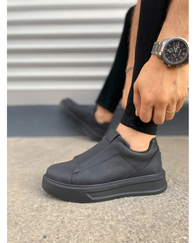 JY007 Alba Bağcıksız Cilt Erkek Günlük Sneaker Ayakkabı CST Siyah