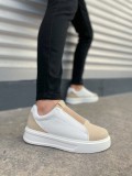 JY007 Alba Bağcıksız Süet Cilt Erkek Günlük Sneaker Ayakkabı SCBT Bej/Beyaz