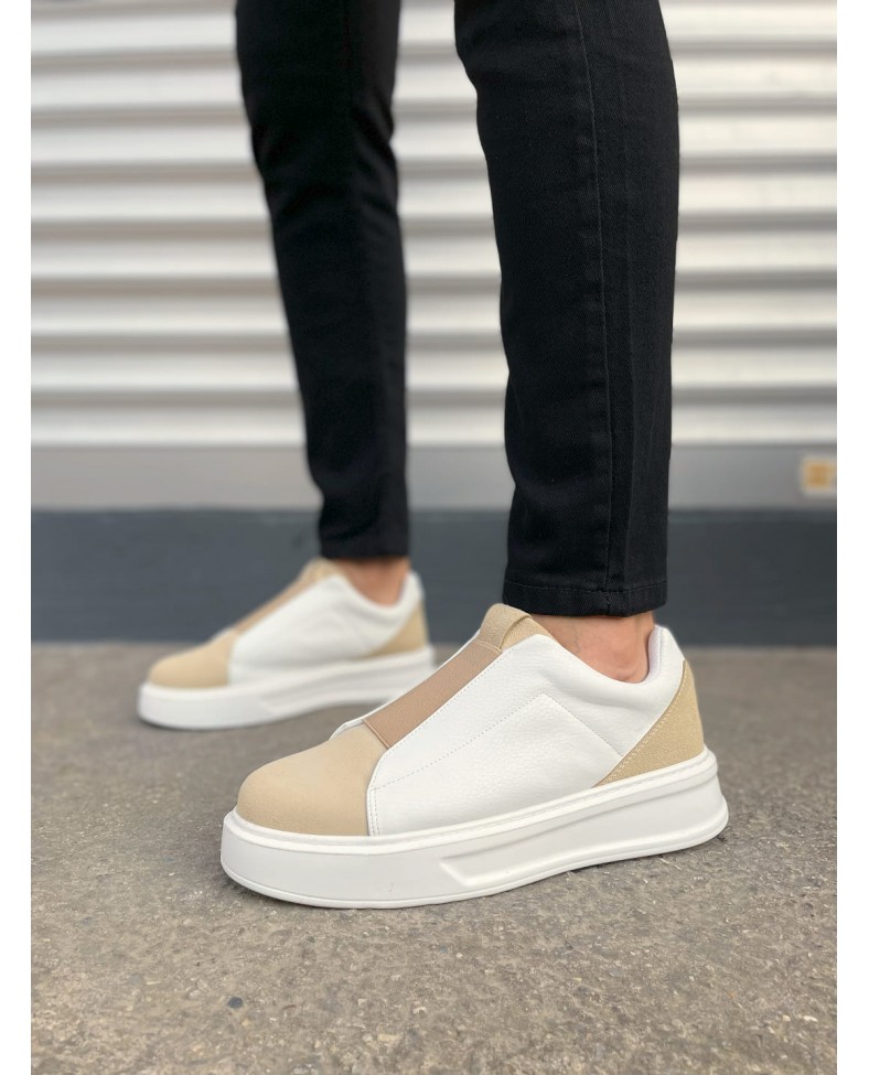 JY007 Alba Bağcıksız Süet Cilt Erkek Günlük Sneaker Ayakkabı SCBT Bej/Beyaz