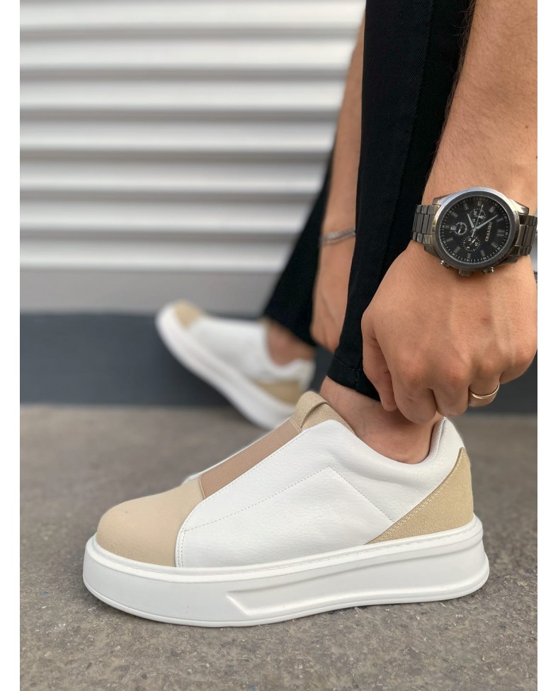 JY007 Alba Bağcıksız Süet Cilt Erkek Günlük Sneaker Ayakkabı SCBT Bej/Beyaz
