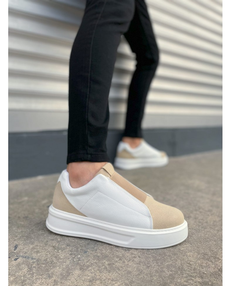 JY007 Alba Bağcıksız Süet Cilt Erkek Günlük Sneaker Ayakkabı SCBT Bej/Beyaz