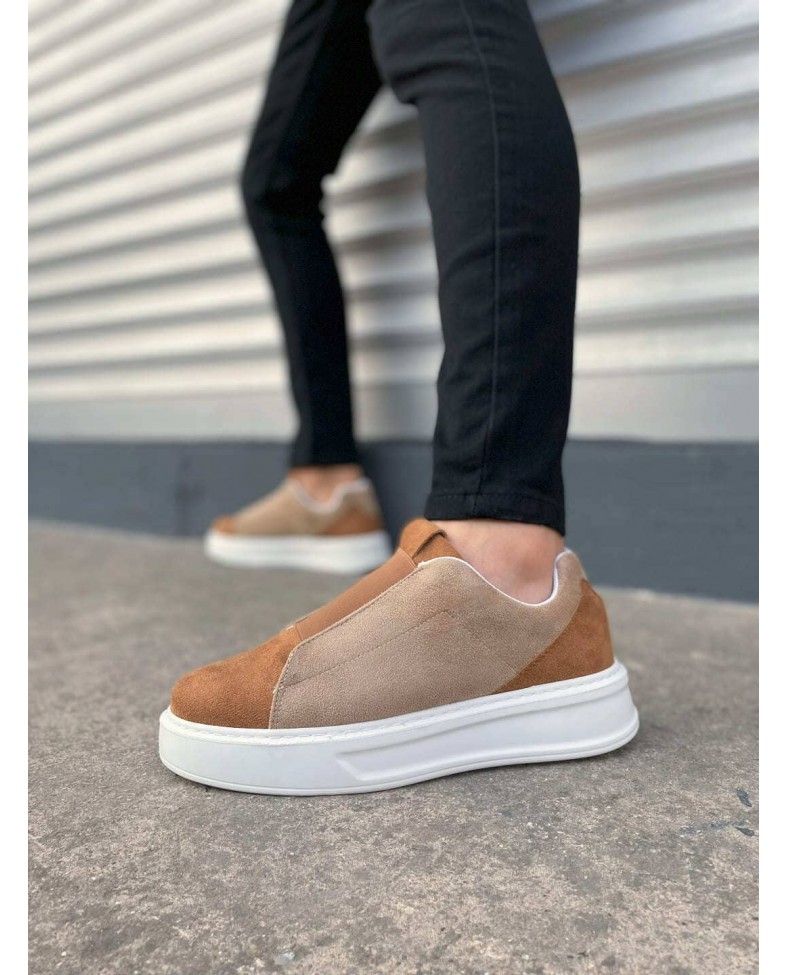 JY007 Alba Bağcıksız Süet Erkek Günlük Sneaker Ayakkabı SBT Taba/Vizon