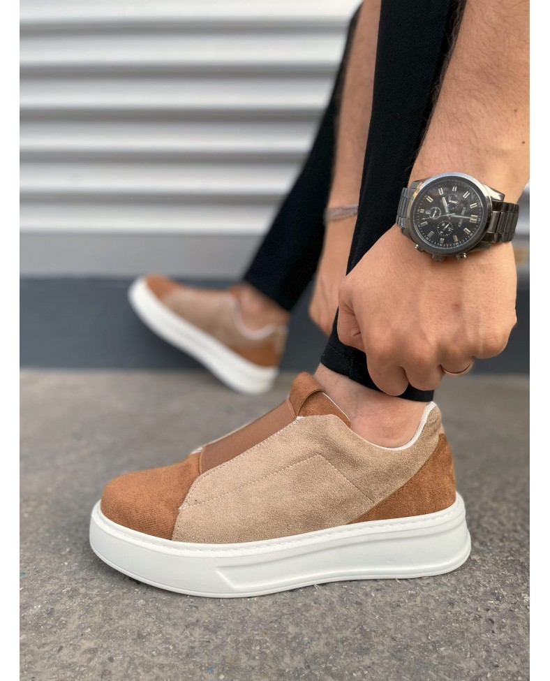 JY007 Alba Bağcıksız Süet Erkek Günlük Sneaker Ayakkabı SBT Taba/Vizon