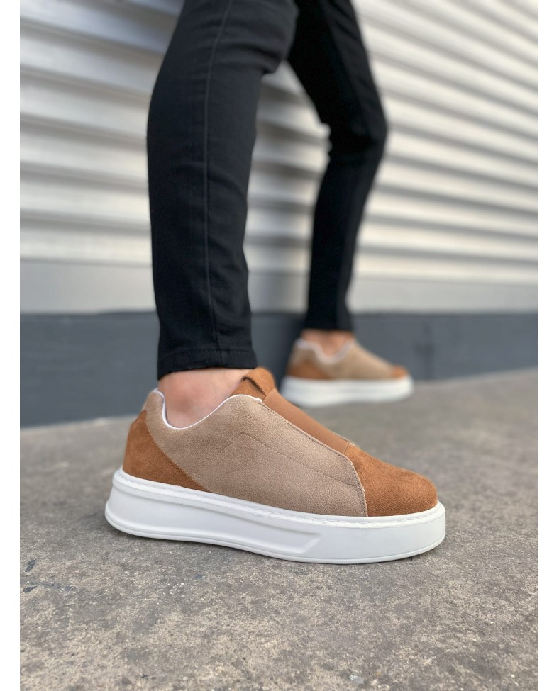 JY007 Alba Bağcıksız Süet Erkek Günlük Sneaker Ayakkabı SBT Taba/Vizon