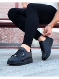 JY01 Bront Bağcıklı Cilt Delikli Erkek Günlük Sneaker Ayakkabı CST Siyah