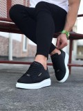 JY01 Bront Bağcıklı Cilt Erkek Günlük Sneaker Ayakkabı CBT Siyah