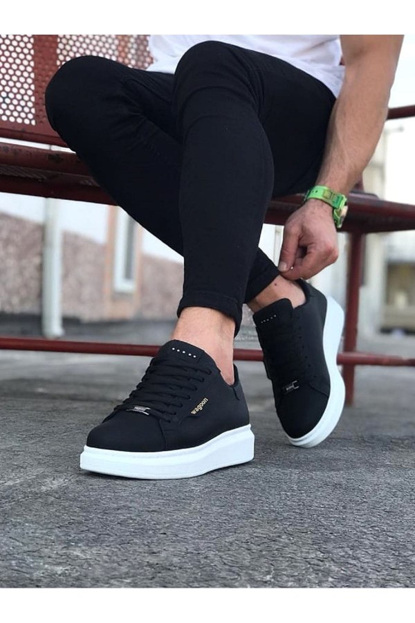 JY01 Bront Bağcıklı Cilt Erkek Günlük Sneaker Ayakkabı CBT Siyah