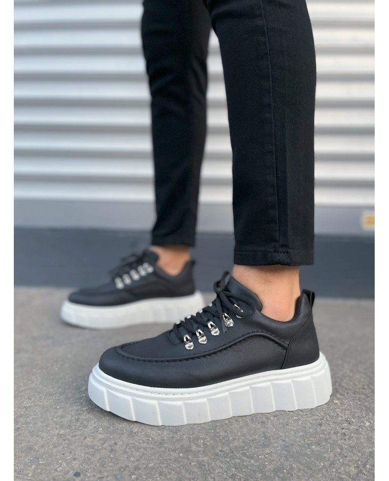 JY010 Cloud Bağcıklı Cilt Erkek Günlük Sneaker Ayakkabı CBT - Siyah
