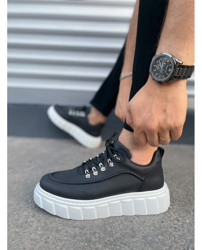 JY010 Cloud Bağcıklı Cilt Erkek Günlük Sneaker Ayakkabı CBT - Siyah