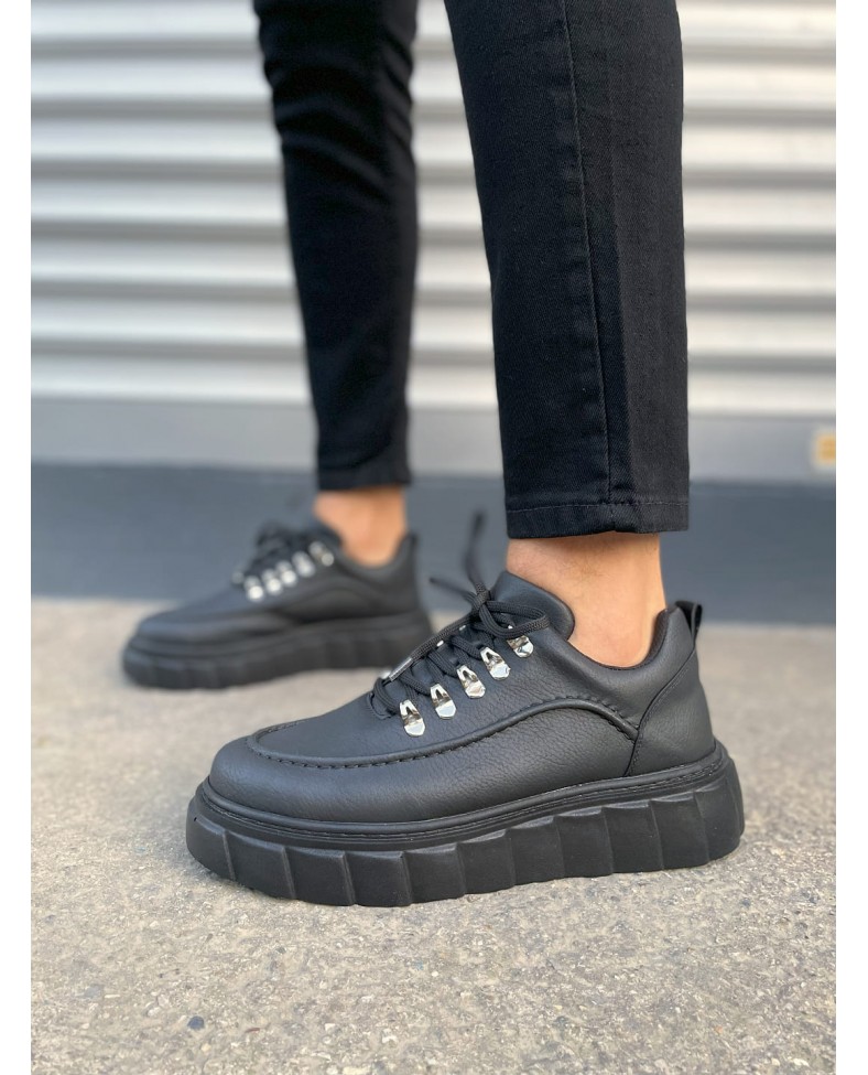 JY010 Cloud Bağcıklı Cilt Erkek Günlük Sneaker Ayakkabı CST - Siyah