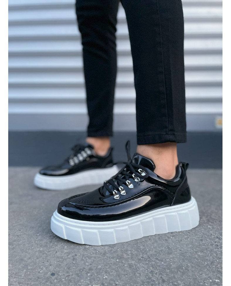 JY010 Cloud Bağcıklı Rugan Erkek Günlük Sneaker Ayakkabı RBT - Siyah