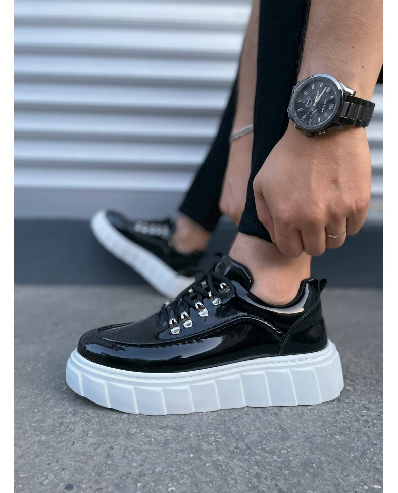 JY010 Cloud Bağcıklı Rugan Erkek Günlük Sneaker Ayakkabı RBT - Siyah