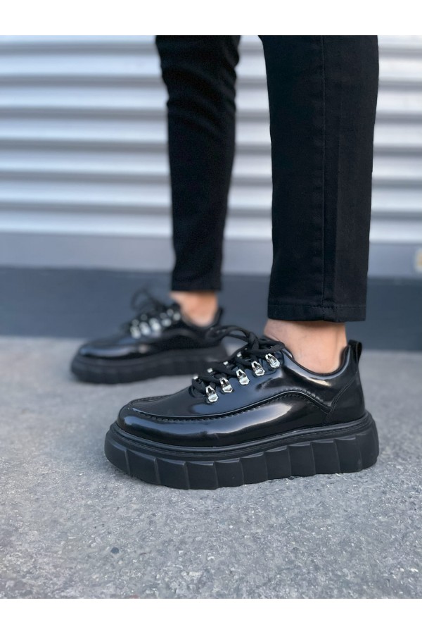 JY010 Cloud Bağcıklı Rugan Erkek Günlük Sneaker Ayakkabı RST - Siyah