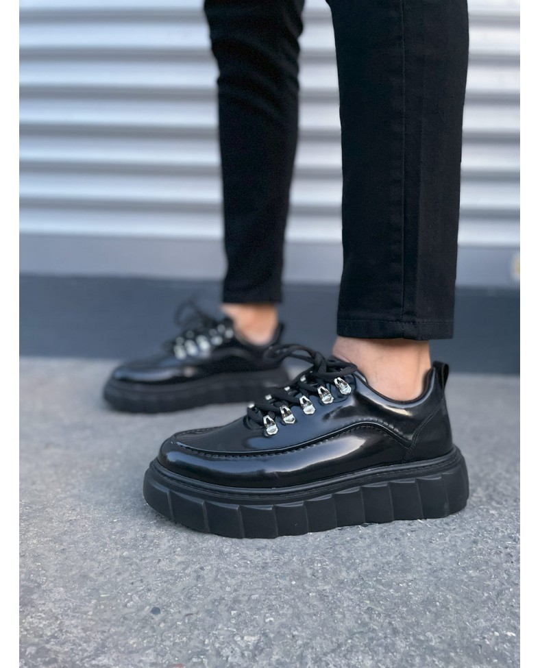 JY010 Cloud Bağcıklı Rugan Erkek Günlük Sneaker Ayakkabı RST - Siyah