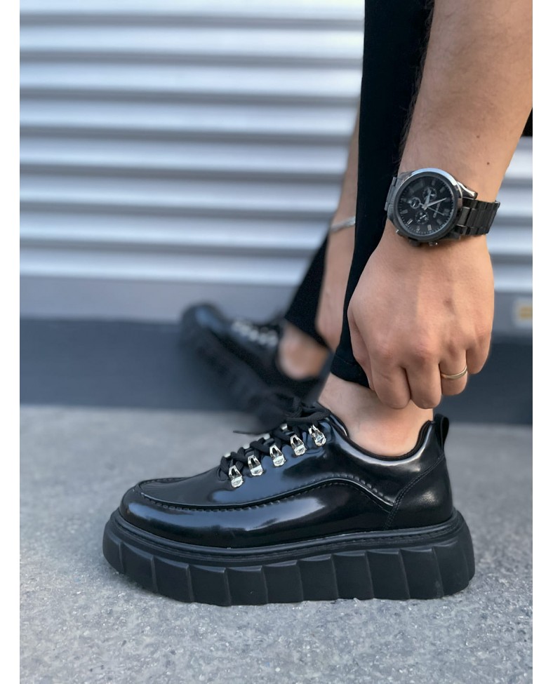 JY010 Cloud Bağcıklı Rugan Erkek Günlük Sneaker Ayakkabı RST - Siyah