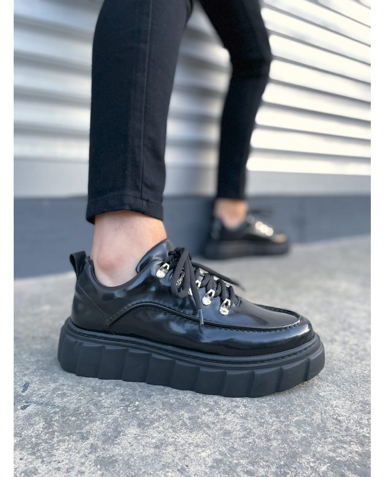 JY010 Cloud Bağcıklı Rugan Erkek Günlük Sneaker Ayakkabı RST - Siyah