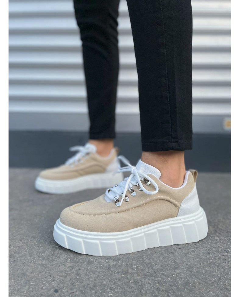 JY010 Cloud Bağcıklı Süet Erkek Günlük Sneaker Ayakkabı SBT - Krem/Beyaz