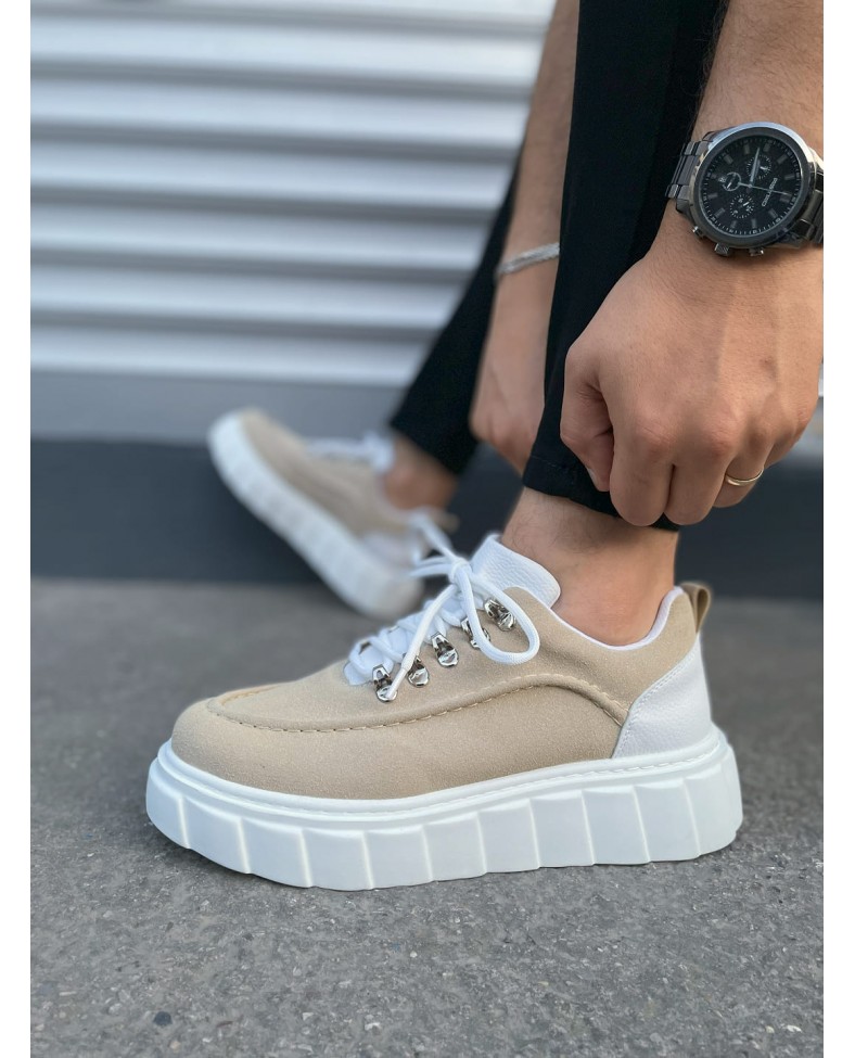 JY010 Cloud Bağcıklı Süet Erkek Günlük Sneaker Ayakkabı SBT - Krem/Beyaz