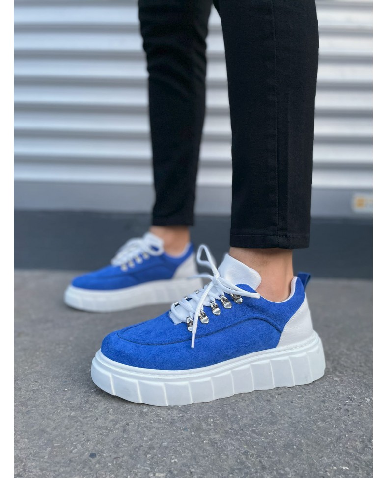 JY010 Cloud Bağcıklı Süet Erkek Günlük Sneaker Ayakkabı SBT - Mavi/Beyaz