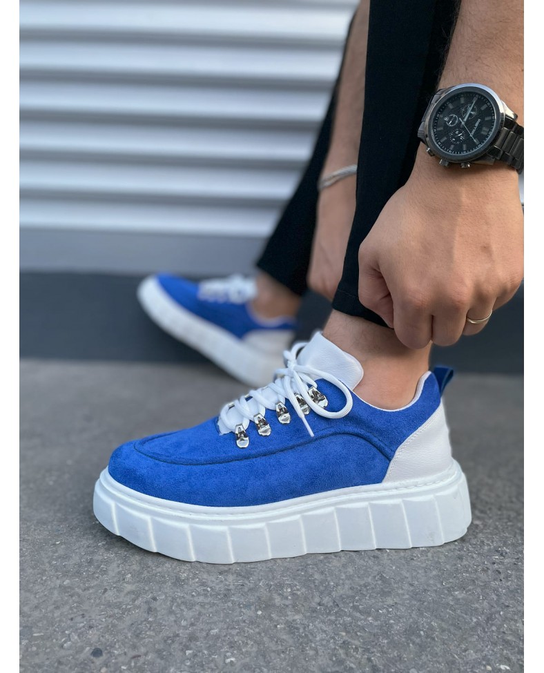 JY010 Cloud Bağcıklı Süet Erkek Günlük Sneaker Ayakkabı SBT - Mavi/Beyaz