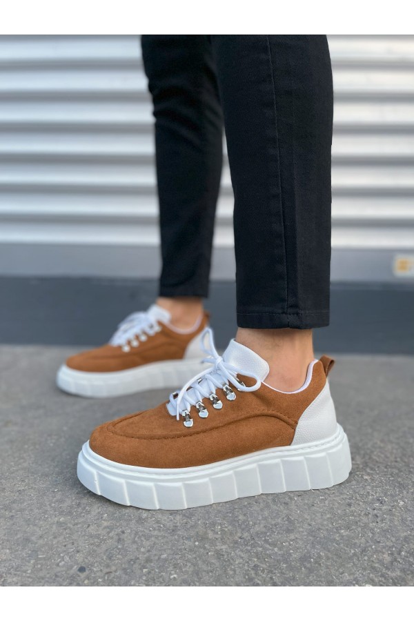 JY010 Cloud Bağcıklı Süet Erkek Günlük Sneaker Ayakkabı SBT - Taba/Beyaz