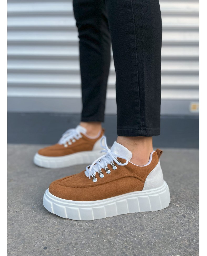 JY010 Cloud Bağcıklı Süet Erkek Günlük Sneaker Ayakkabı SBT - Taba/Beyaz