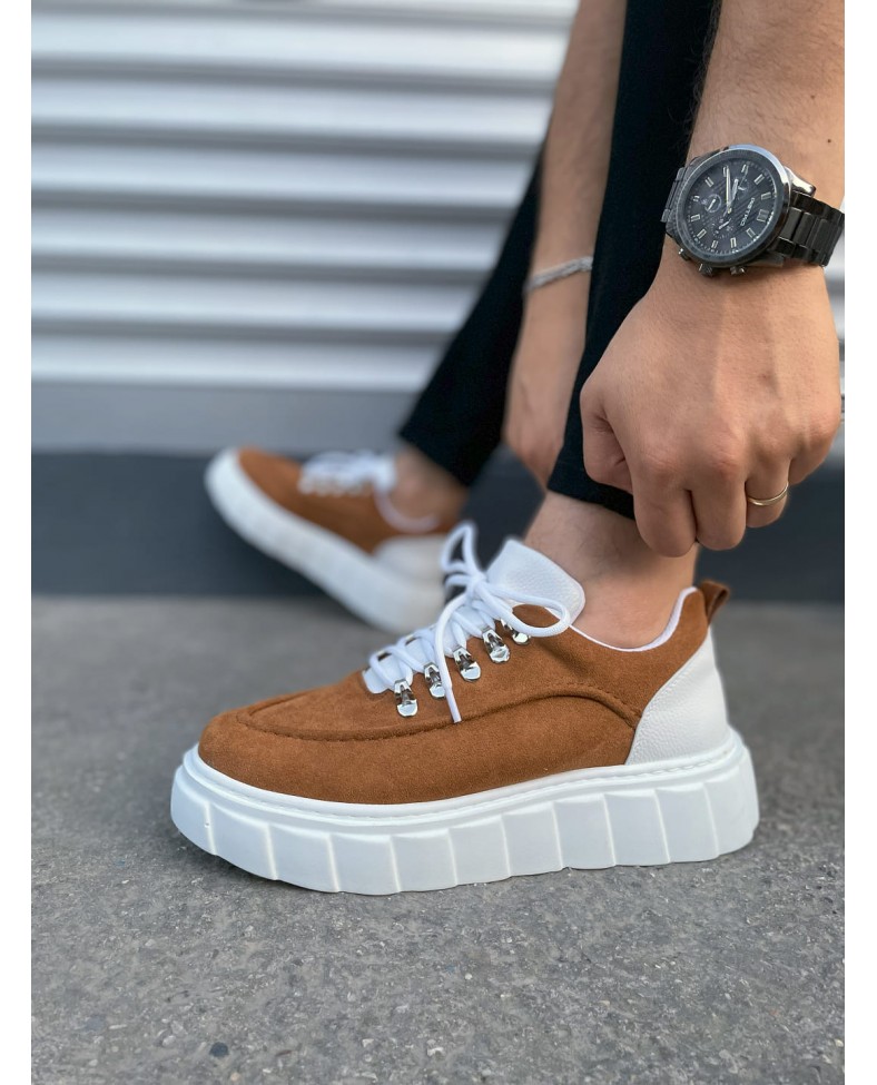 JY010 Cloud Bağcıklı Süet Erkek Günlük Sneaker Ayakkabı SBT - Taba/Beyaz