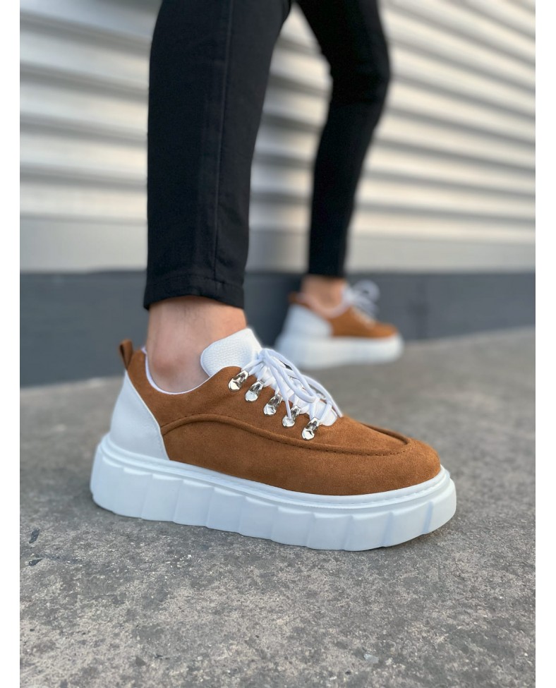 JY010 Cloud Bağcıklı Süet Erkek Günlük Sneaker Ayakkabı SBT - Taba/Beyaz