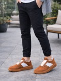 JY011 Line Erkek Günlük Bağcıklı Süet Spor Sneaker Ayakkabı STT - Taba/Beyaz