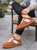 JY011 Line Erkek Günlük Bağcıklı Süet Spor Sneaker Ayakkabı STT - Taba/Beyaz