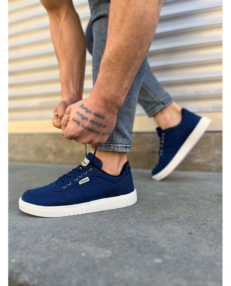 JY0118 REX Bağcıklı Keten Kumaş Erkek Günlük Sneaker Ayakkabı KBT - Lacivert