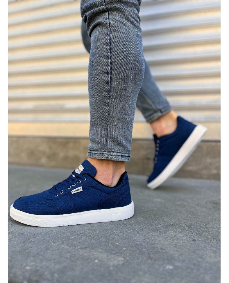 JY0118 REX Bağcıklı Keten Kumaş Erkek Günlük Sneaker Ayakkabı KBT - Lacivert