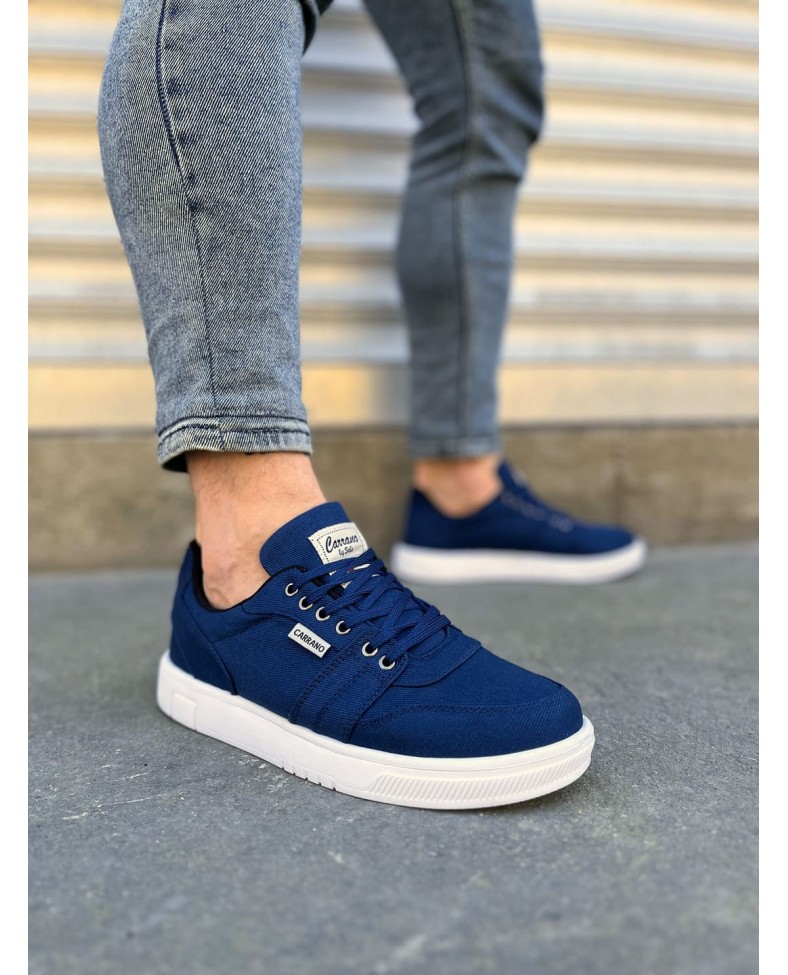 JY0118 REX Bağcıklı Keten Kumaş Erkek Günlük Sneaker Ayakkabı KBT - Lacivert