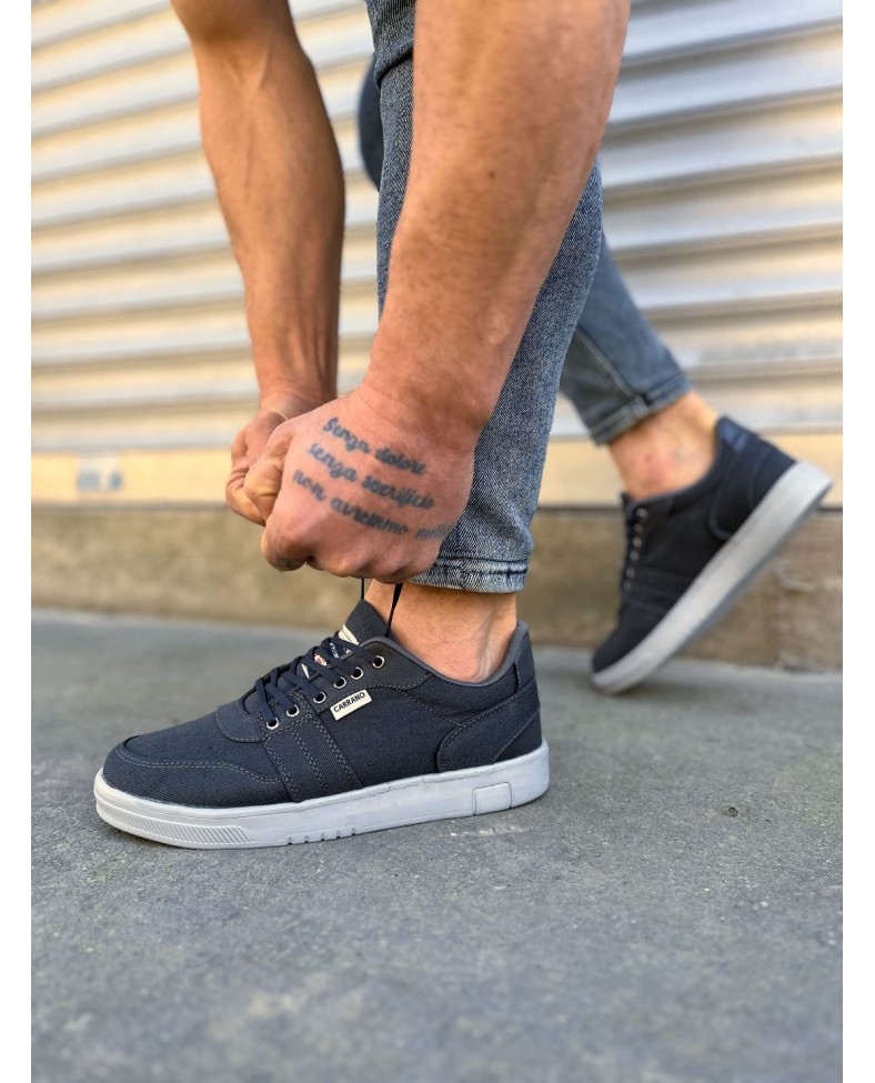 JY0118 REX Bağcıklı Keten Kumaş Erkek Günlük Sneaker Ayakkabı KGT - Füme