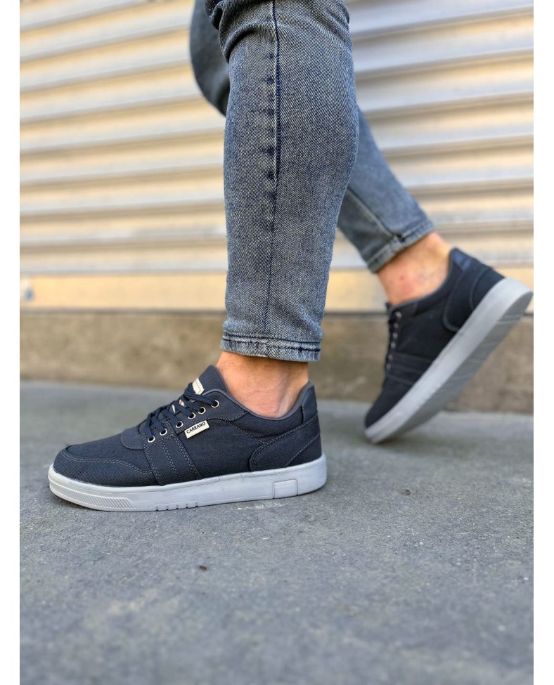 JY0118 REX Bağcıklı Keten Kumaş Erkek Günlük Sneaker Ayakkabı KGT - Füme