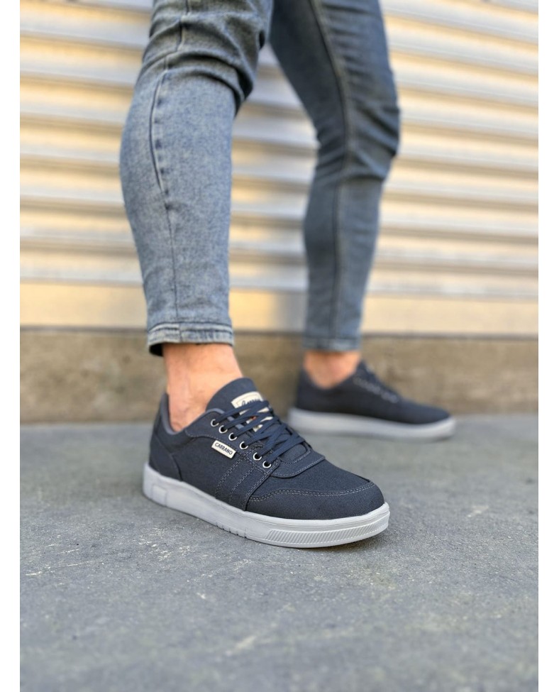 JY0118 REX Bağcıklı Keten Kumaş Erkek Günlük Sneaker Ayakkabı KGT - Füme