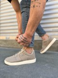 JY0118 REX Bağcıklı Keten Kumaş Erkek Günlük Sneaker Ayakkabı KKT - Bej Somersan Giyim | Kadın, Erkek ve Çocuk Moda
