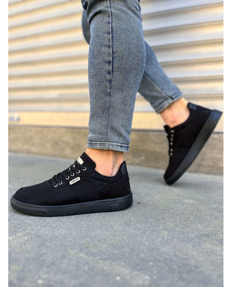 JY0118 REX Bağcıklı Keten Kumaş Erkek Günlük Sneaker Ayakkabı KST - Siyah