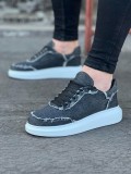 JY018 Dexo Erkek Günlük Bağcıklı Kot Kumaş Spor Sneaker Ayakkabı TBT - Gri