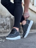 JY018 Dexo Erkek Günlük Bağcıklı Kot Kumaş Spor Sneaker Ayakkabı TBT - Gri